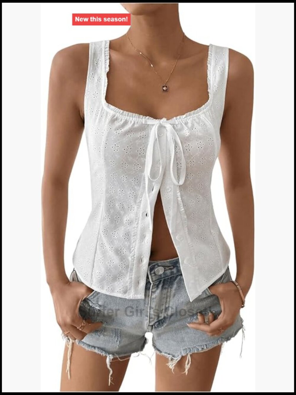 Floerns Women's Sleeveless Eyelet Embroidery Tank Top Square Neck Button Front